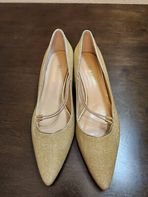 J Renee Veeva Women's Gold Glitter Pointed Toe Kitten Heel Shoes Size 9.5 M  | eBay