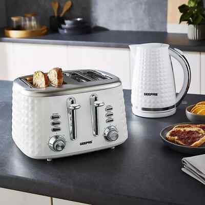 GEEPAS Argyle 4 Scheiben Brot Toaster & 1,7 L Kabelloser Wasserkocher Combo Set 