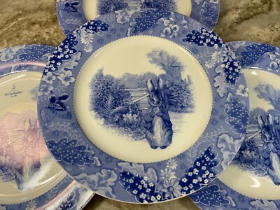 Dinner Plates Peter Rabbit Blue Toile Lapin 10.5 in. Set Of 4