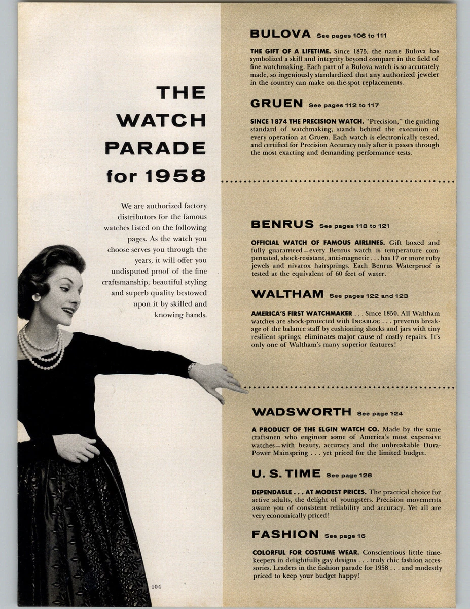 1958 PAPER AD 7 Pg Watches Bulova Marquise Fleetwood Yankee