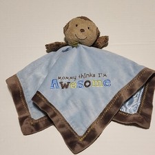 Carter's monkey Mommy thinks I'm awesome lovey security blanket rattle toy Blue