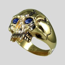Vampire 14K Yellow Gold Skull Sapphire Biker Ring Harley All Size by UNIQABLE