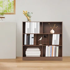 7 Grids Bookshelf Floor Standing Wood Bookcase Storage Display Rack 100*23*100cm