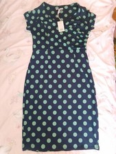 Bravissimo Jessica Sukienka w kropki ~ Granatowa/Miętowa ~ Rozmiar 16 ~ Krzywa/Naprawdę krzywa. Fabrycznie nowy z metką!