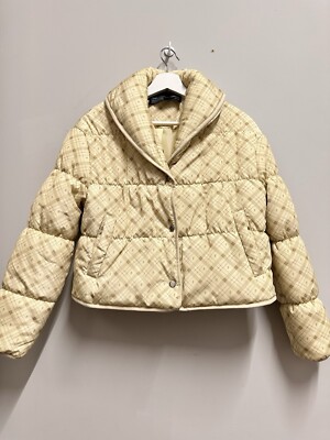 Finesse cream cropped puffer bomber jacket Women s Size M Quilted Warm Logo
