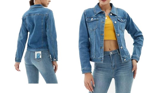 Giacca giubbotto giacchetto semplice in jeans donna giubbino blu denim  tasche | eBay
