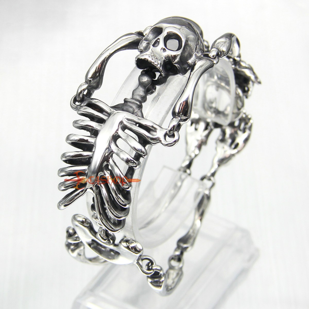 Men Large Stainless Steel Skull Skeleton Bracelet Gothic Punk