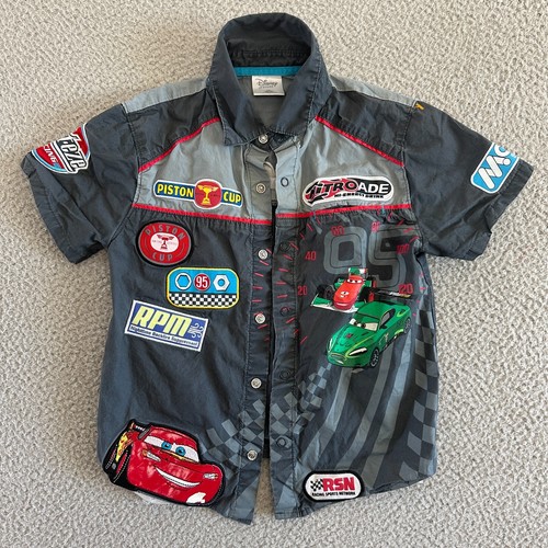 Vintage Lightning Mc Queen Cars Button Shirt Boys 5/6 Patches Snap Buttons - Picture 12 of 23