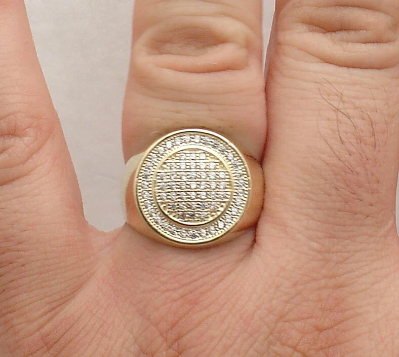 Размер 9 мужской Pave комплект кубический цирконий CZ мизинец кольцо реальный твердый 10K желтое золото - Изображение 4 из 4