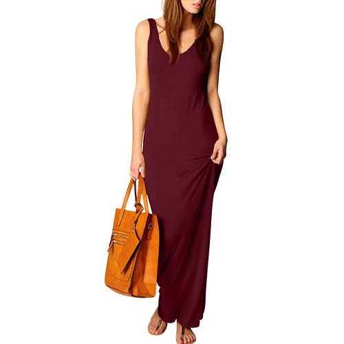 Womens Sexy Vest Maxi Dress Sleeveless Slim Fit Dress Solid Casual Long Dresses - Picture 41 of 69
