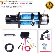 13000lbs Electric Winch Synthetic Rope Truck Offroad Trailer 4wd 12v Polished