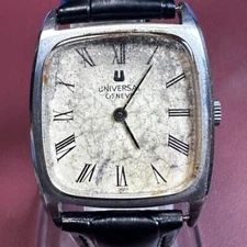 Vintage Universal Geneve Hand-wound White Dial Analog Square Wristwatch Used