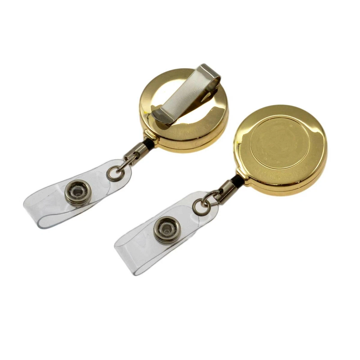 Blank Gold Retractable ID Badge Card Holder Pull Reel Belt Clip Lanyard