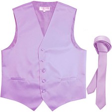 New Men's Formal Tuxedo Vest Waistcoat 1.5" skinny Necktie lavender wedding