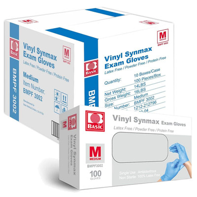 Basic Medical Synmax Vinyl Exam Gloves - Latex-Free & Powder-Free - Medium, Bmpf