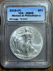 2015 (P) SILVER EAGLE ICG MS69 MINTED AT PHILADELPHIA MINT MINTAGE 79,640 KEY