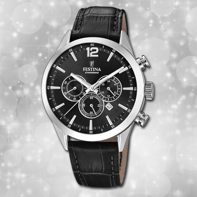 Armbanduhr Leder schwarz F20542/5 Herren Uhr Festina Timeless Chrono UF20542/5