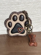 Chala Paw Print Woof Key Fob Coin Purse Keychain Dog Cat Mom Lover Vegan Leather