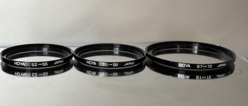 3 Hoya Camera Step Up Rings 52-55mm, 55-58mm, 67-72mm Made In Japan