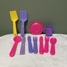 Fisher-Price VTG. Play Kitchen Utensil Spatula Plate Knife Fork Spoon Pitcher 11