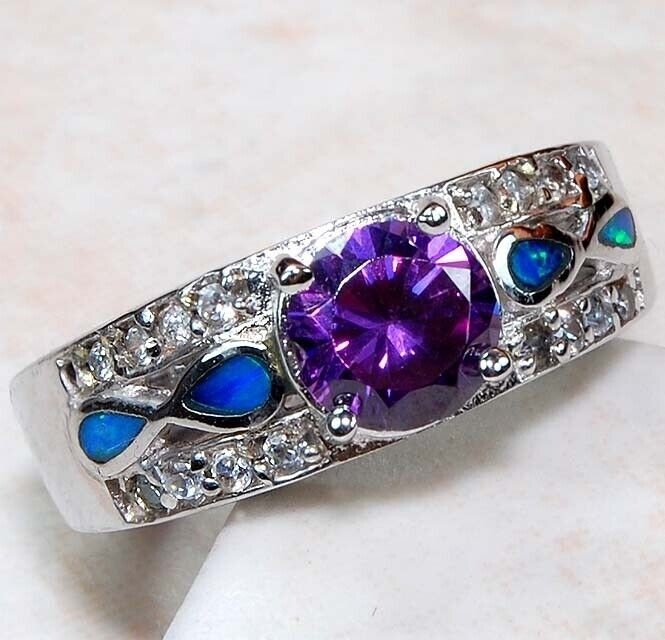 1CT Amethyst 925 Genuine Sterling Silver Ring Sz 7 GA3-7