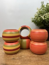 Set Of 6 Vintage Wooden Napkin Rings Hand Painted Orange Sage Green Table Decor