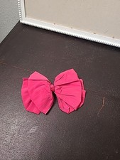 Vintage 80s 90s Big Silky Hair Bow Barrette Clip Ribbon Ruffle Oversized Fuschia