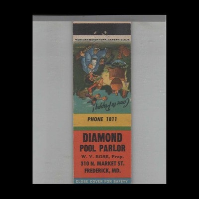Matchbook Cover Diamond Pool Parlor Frederick, MD