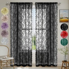 1pc Lace Sheer Curtains Eyelet Floral Sheer Net Voile Window Curtain Bedroom UK