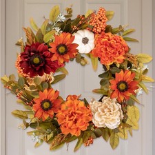 Benjia 45cm Herbst-Kranz mit Ahorn-Blättern, Sonnenblumen, Halloween, Erntedank