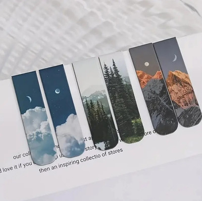 2pcs Forest Landscape Magnetic Bookmark Cute Page Marker Set Magnetic Bookmark