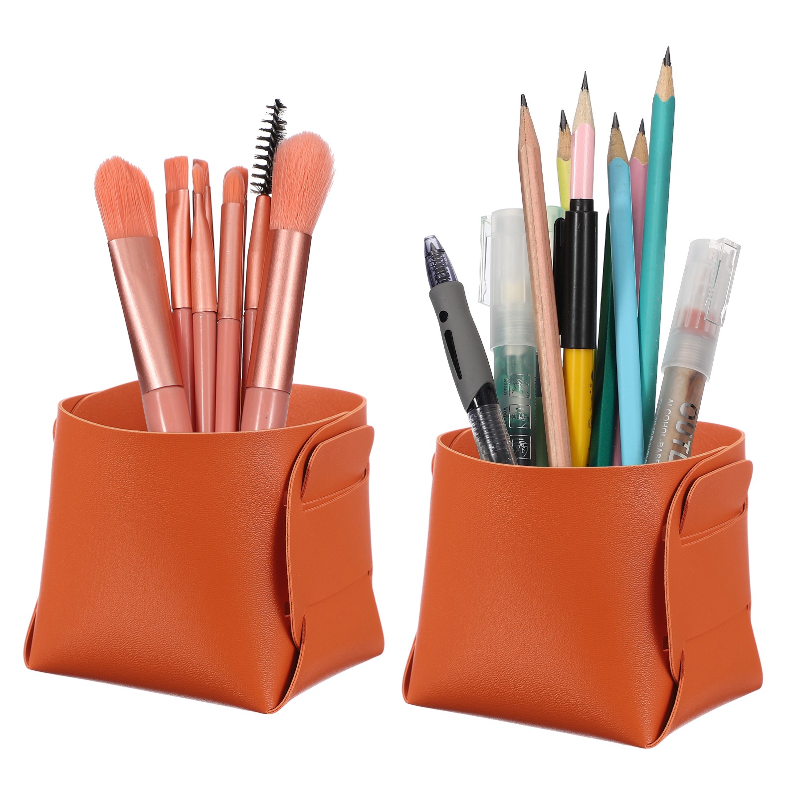 2 Pack Leather Desk Organizer, Leather Jewelry Valet Tray, Orange