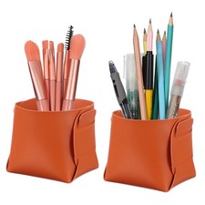 2 Pack Leather Desk Organizer, Leather Jewelry Valet Tray, Orange