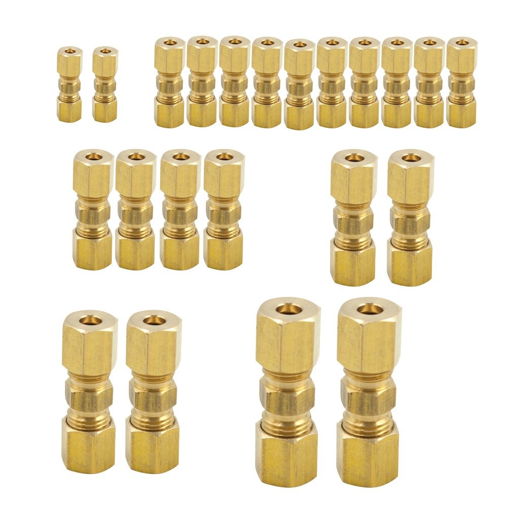22 PCS Brass Compression Tube Fitting Union Assortment 6 Sizes 1/81/2 Inch