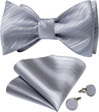 Men Bow Tie Paisley Striped Self-Bow Tie for Men and Silk Woven Bowtie Pocket Sq