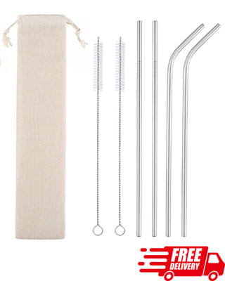 4 Pcs Reusable Stainless Steel Straws with Cleaning Brushes and Carry Case