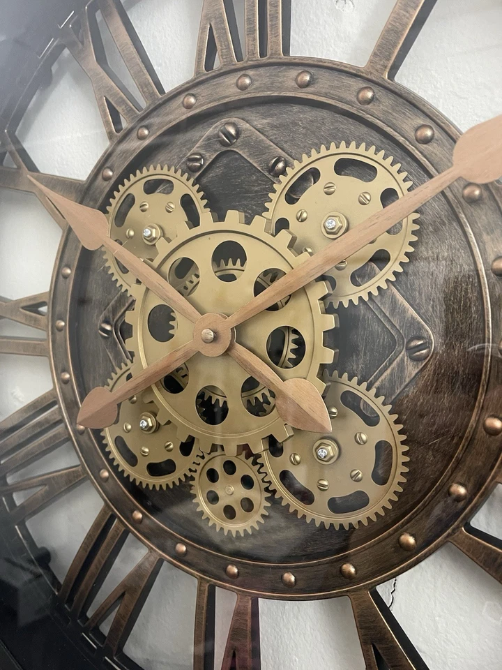Vintage Style Moving Gear Wall Clock Roman Numeral Steampunk 20” New  - Image 4 of 4
