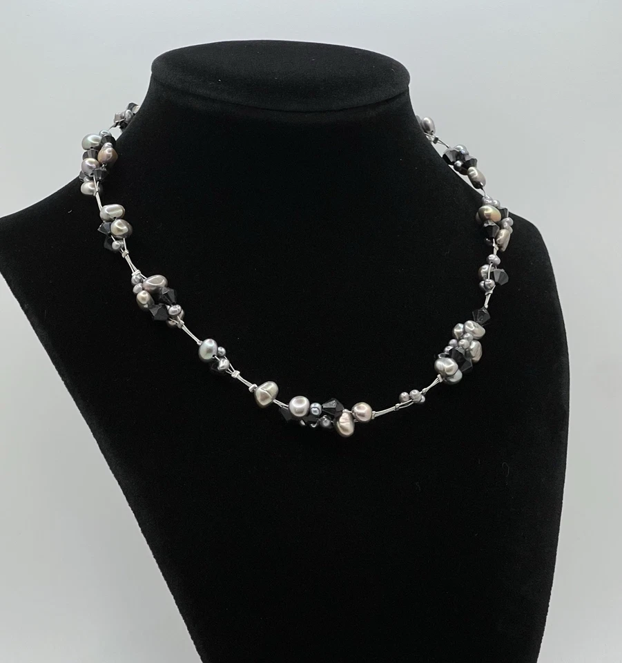 Lia Sophia Black Crystals & Grey Faux Pearls Cluster Necklace  - Image 2 of 4