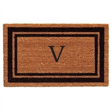 Calloway Mills 18 x 30 in. Black Border Monogram Rectangular Doormat, - Letter V