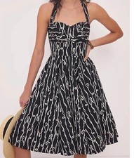 Anthropologie Girls of Savoy Cerys Dress Size 6 Halter 60s Black White Midi 