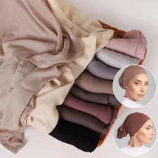 Muslim Women Long Scarf Wrap Inner Cap Bonnet Head Cover Shawls Islamic Headwrap