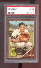 1962 Topps #218 Joe Torre ROOKIE RC PSA 4 Graded Baseball Card MLB Braves. rookie card picture