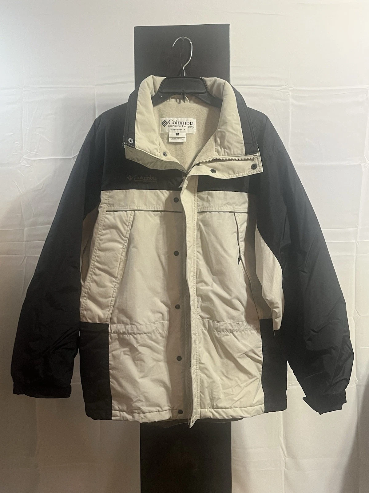 Columbia Winter Jacket Men's Size Medium Coat Fleece Lined Warm Black And Tan