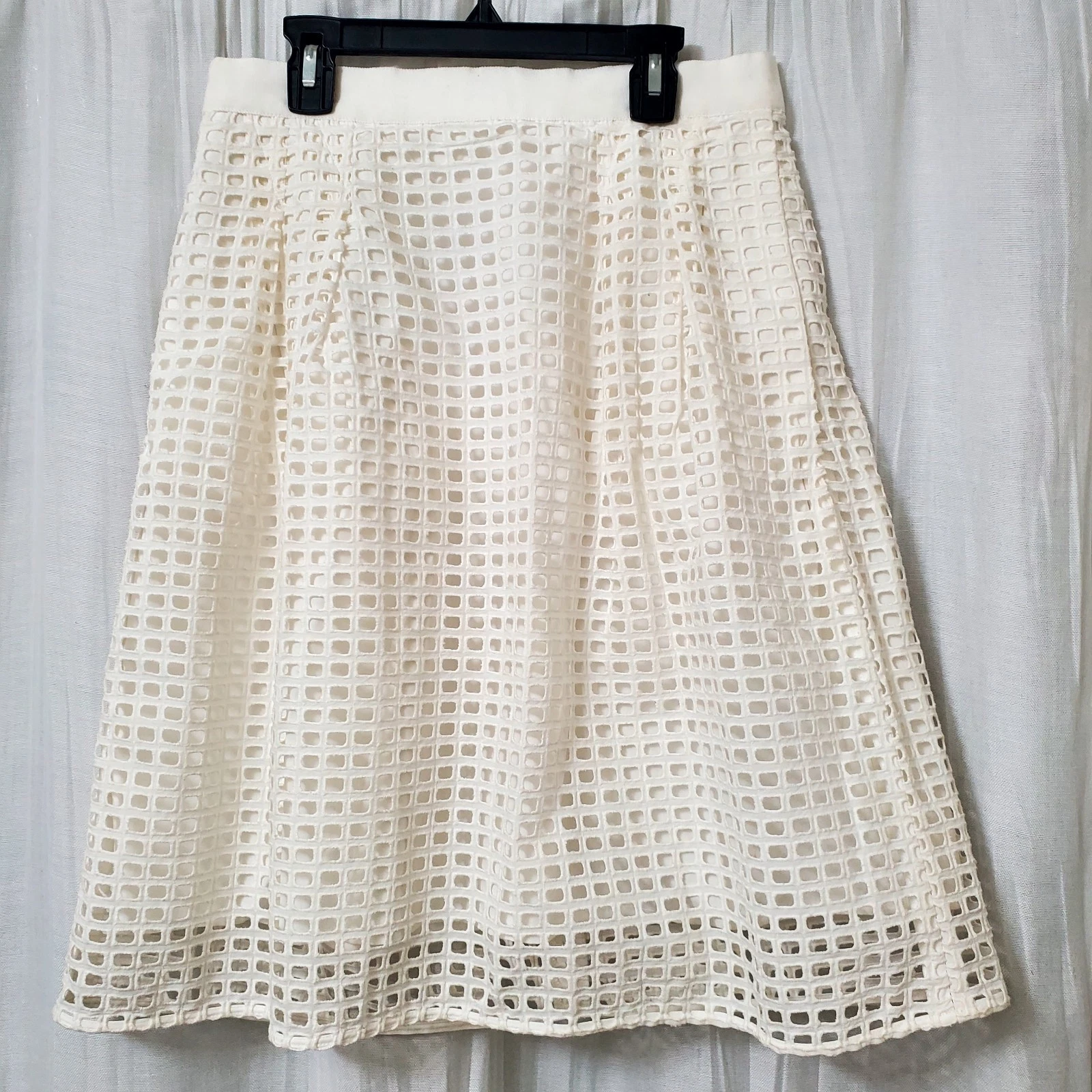 Loft White Flare Skirt Square Net Design Preppy Minimalist Work Formal 6 Nwt