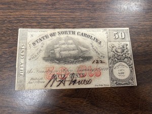 NORTH CAROLINA 50c Raleigh 1864 Bank Note - NC Confederate Obsolete lot #6