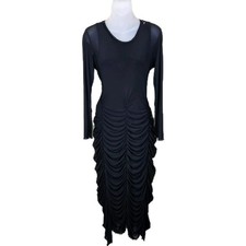 Cynthia Ashby Maxi Dress M Black Gothic Art to Wear Statement Mesh Lagenlook