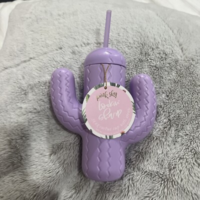 Pink Sky Lookin' Sharp 21 Oz Cactus Tumbler Cup w/ Straw & Removable Lid New