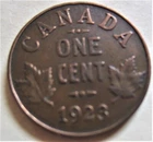 1923 Canada Small Cent Coin. KEY DATE George V Penny 1p 1c