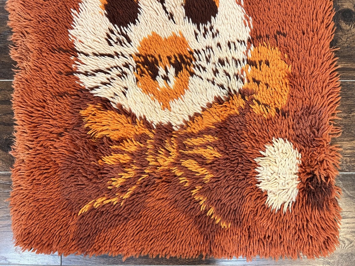 トップス 60's YOUNG BREED BY REVERE SHAG-RAC S Rya Shag Rug 2x4, Rabbit in Top Hat, Wool, Orange, Vintage 1960s