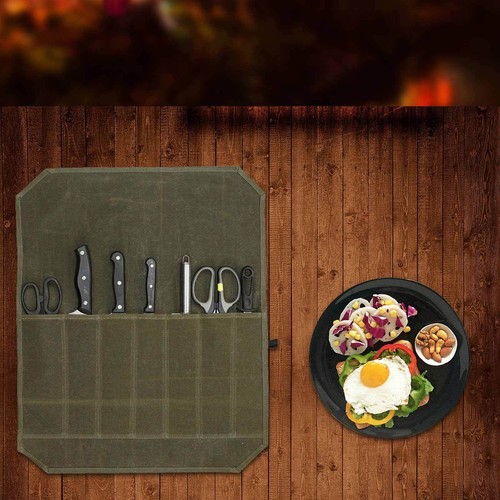 Knife Bag Canvas Chef Roll Bag with 7 Slots Pocket for Kitchen Storage Case AU - Picture 11 of 12